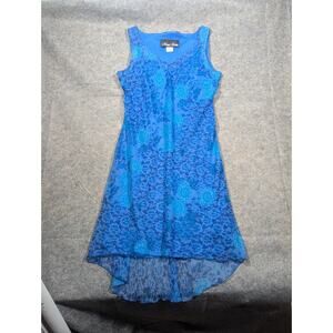 Y2K Meghan Matthews Size 12 Blue Floral High Low Midi Tank Dress 90s